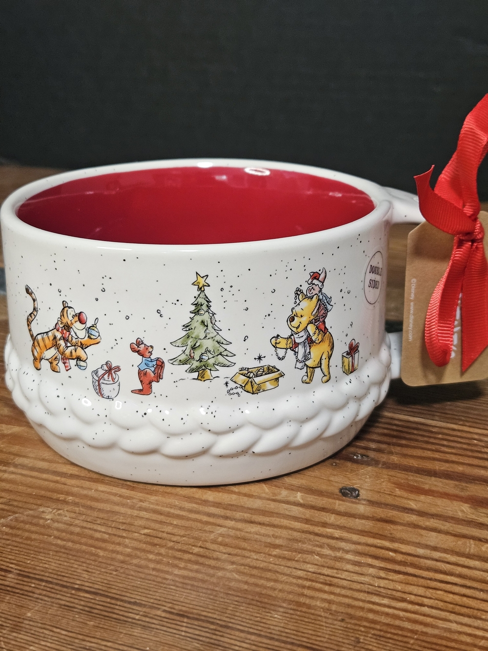 Rae Dunn Festive Winnie the Pooh Ceramic Holiday Bowl/Mug - Red Interior